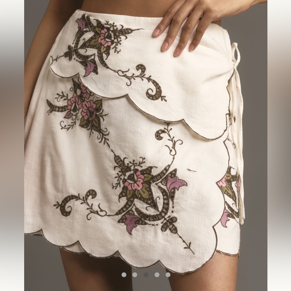 Anthropologie Foldover Waist Mini Skirt with Floral Pattern - Neutral Motif - Picture 3 of 4